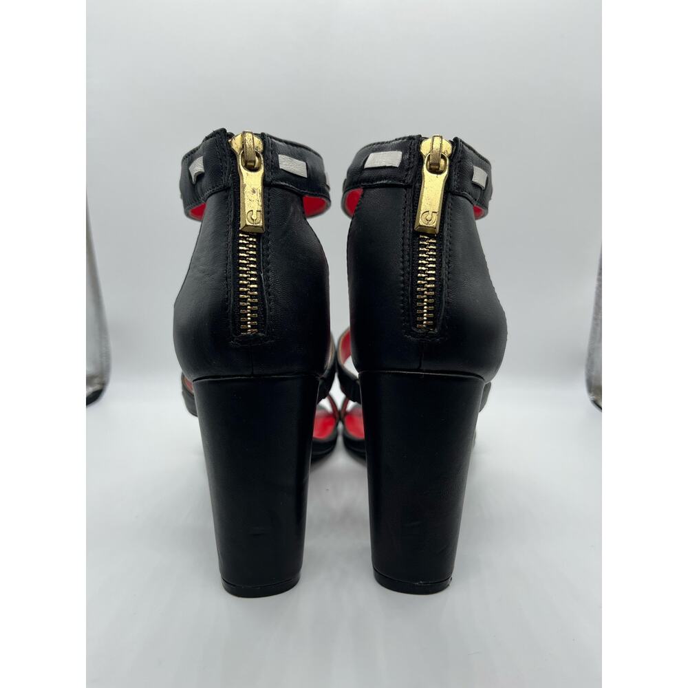 Charles Jourdan Paris Black White & Red Leather Strappy Sandal Heels Women's 7 - Picture 6 of 14